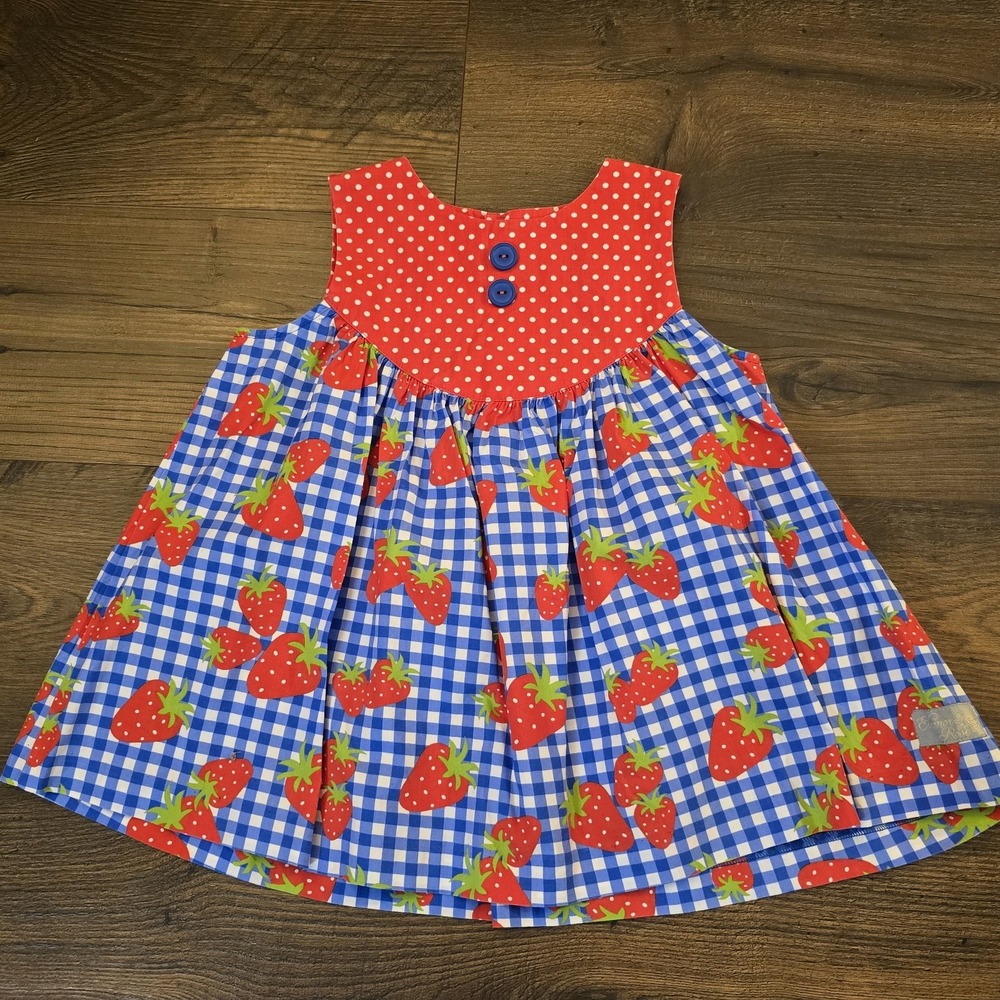 Eleanor Rose Strawberry Gingham Gigi Dress‎ 5-6 Blue White Girls Top Dress